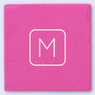 Einfache und moderne Monogramm   Rosa und Weiß Steinuntersetzer