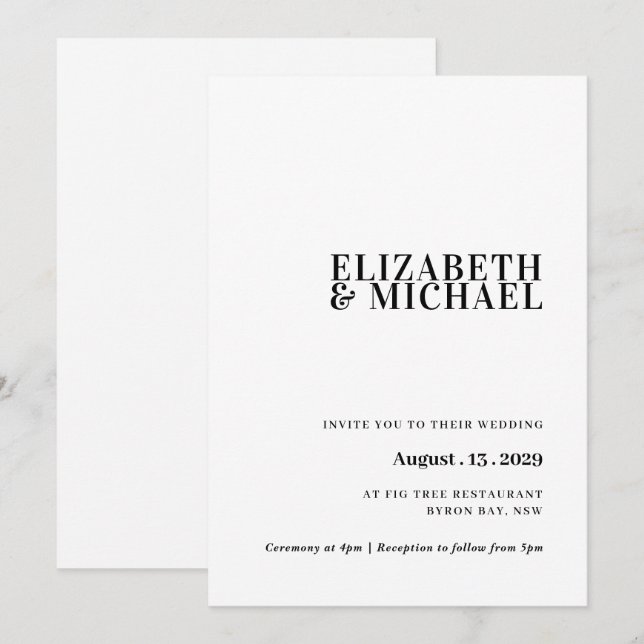 Einfache und moderne zeitgenössische Hochzeitseinl Einladung (Vorne/Hinten)