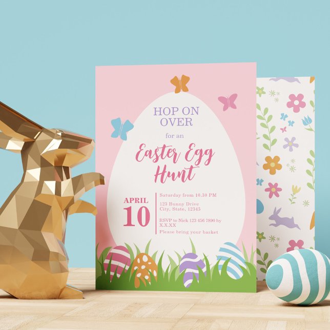 Einfache und Niedliche Pink Pastel Easter Eizellja Einladung (Simple & Cute Pink Pastel Easter Egg Hunt Invitation)