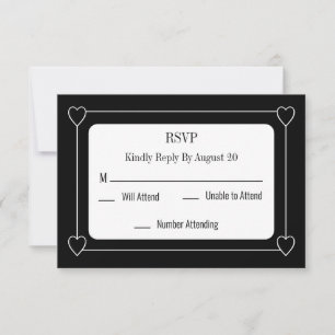 Einfache und romantische Herz Black Wedding RSVP Mitteilungskarte