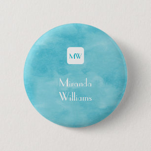 Einfache und schicke Aqua Türkis Monogramm mit Nam Button