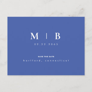 Einfache und schlanke Monogram Spring Blue Save th Ankündigungspostkarte