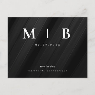 Einfache und schlanke Monogramm Save the Date schw Ankündigungspostkarte
