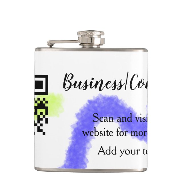 Einfache Unternehmenswebsite Barcode QR Name hinzu Flachmann (Vorderseite)