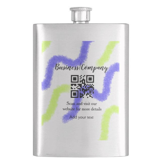 Einfache Unternehmenswebsite Barcode QR Name hinzu Flachmann (Vorderseite)