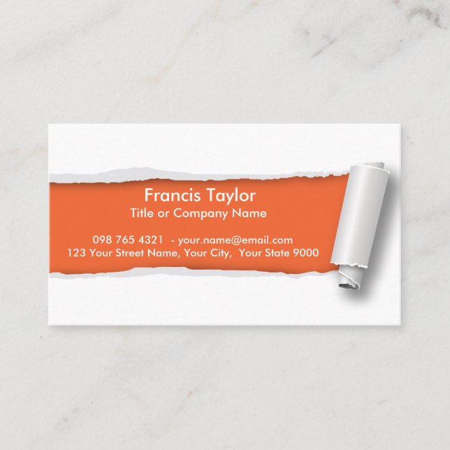 Einfache, ursprüngliche Orange zerriss Visitenkarte (Vorderseite)