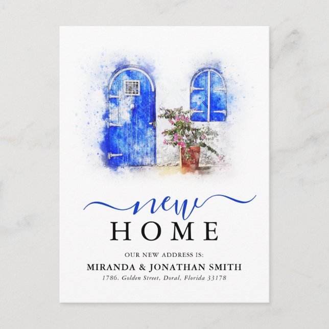 Einfache Veränderung der Wasserfarbe Neue Adresse Ankündigungspostkarte (Vorderseite)