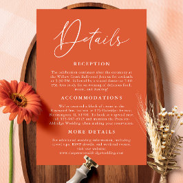 Einfache Verona Sunset Orange Kalligraphie Details Begleitkarte