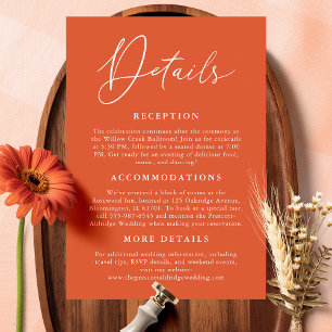 Einfache Verona Sunset Orange Kalligraphie Details Begleitkarte