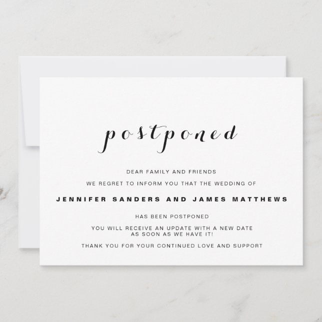Einfache vertagte Hochzeitsankündigung Einladung (Vorderseite)