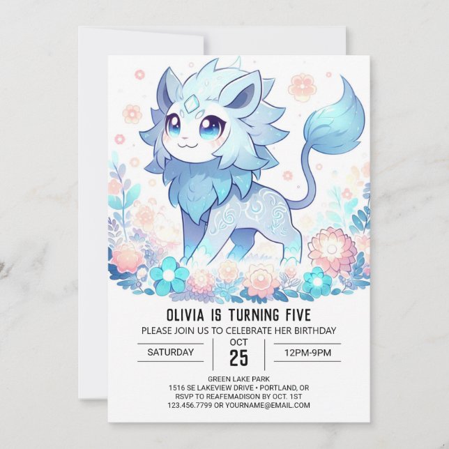 Einfache verzauberte Löwe Digital zum Geburtstag Einladung (Vorderseite)