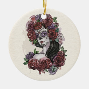 Einfache Verzierung Hand-drawn Dia de Los Muertos Keramik Ornament