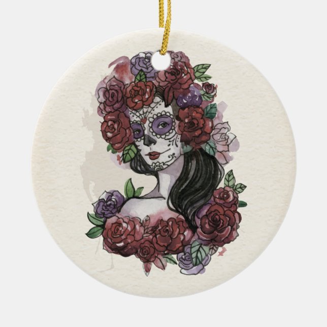 Einfache Verzierung Hand-drawn Dia de Los Muertos Keramik Ornament (Vorne)