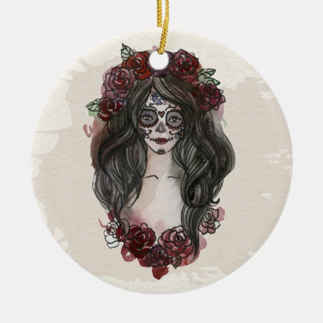 Einfache Verzierung Hand-drawn Dia de Los Muertos Keramik Ornament (Vorne)