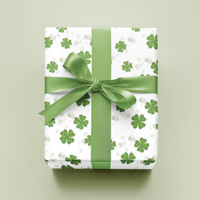 Einfache Vierblättriges Kleeblatt Grüne Farbe Nied Geschenkpapier (Green shamrock clover pattern wrapping paper.)