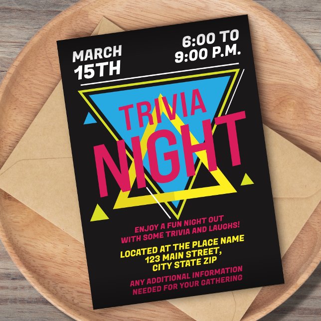 Einfache Vintage 90er Jahre Trivialnacht Einladung (Von Creator hochgeladen)