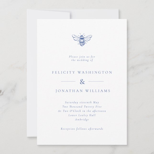 Einfache Vintage Bienenblütenhochzeit Einladung (Vorderseite)