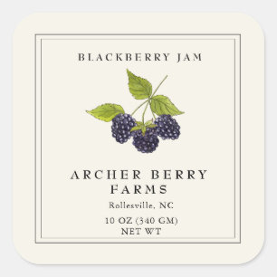 Einfache Vintage BlackBerry-Jam Jar Label Quadratischer Aufkleber