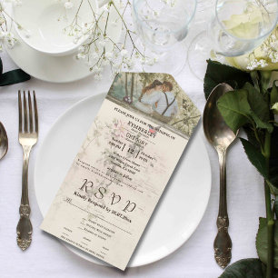 Einfache Vintage Creme Ivory Floral Butterfly Foto All In One Einladung