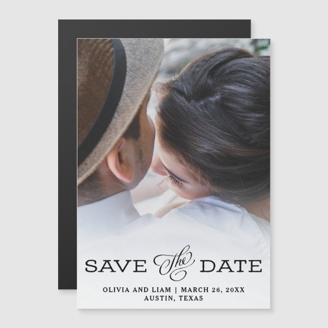 Einfache Vintage Darstellung | Foto Save the Date Magneteinladung (Vorne/Hinten)