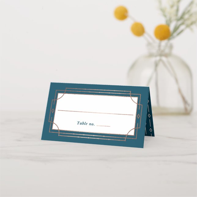 Einfache Vintage Dunkle Aquamarine Rose Goldfoil H Platzkarte (Vorderseite)