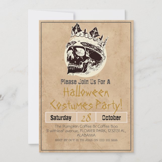 Einfache Vintage Halloween-Party Gothic Skull Einladung (Vorderseite)