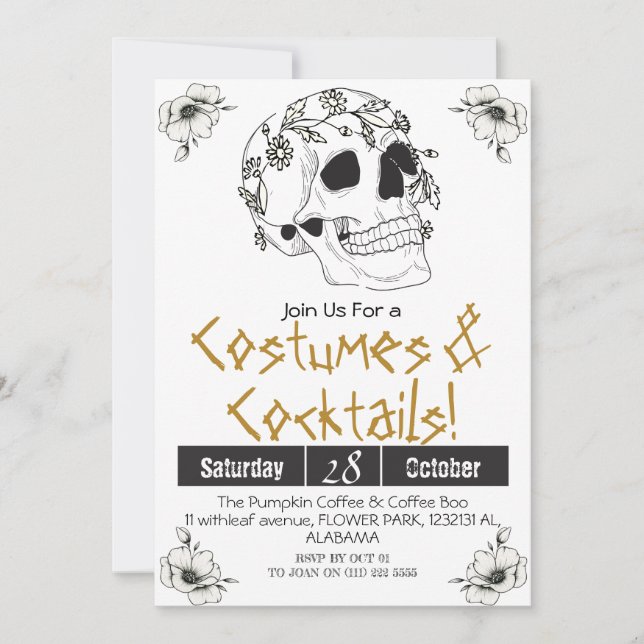 Einfache Vintage Halloween-Party Gothic Skull Einladung (Vorderseite)