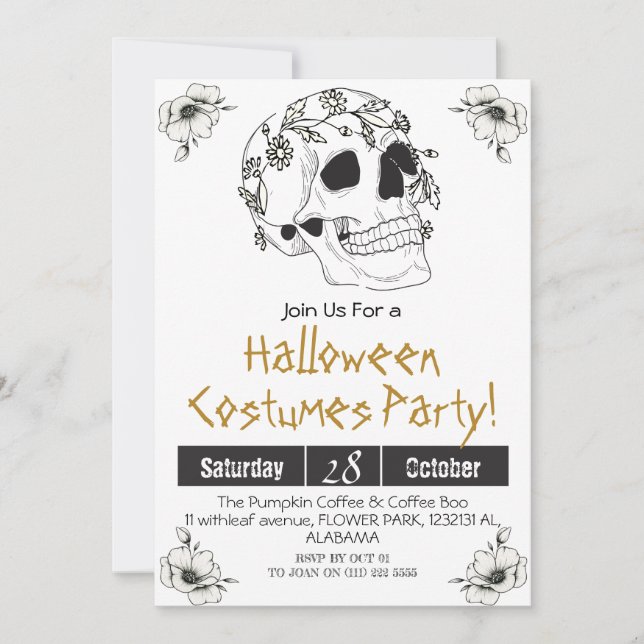 Einfache Vintage Halloween-Party Gothic Skull Einladung (Vorderseite)