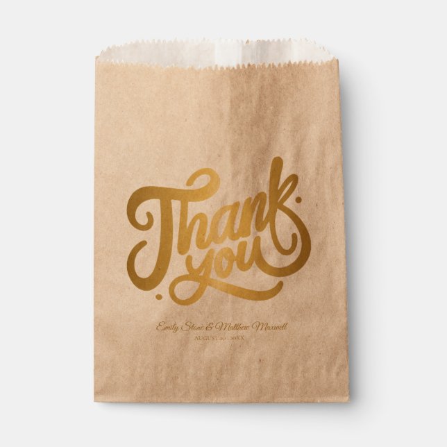 Einfache Vintage Hochzeit "DANK YOU" Geschenktütchen (Vorderseite)