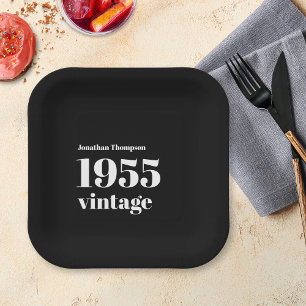 Einfache Vintage-Name-Black-70-Geburtstagsfeier 19 Pappteller