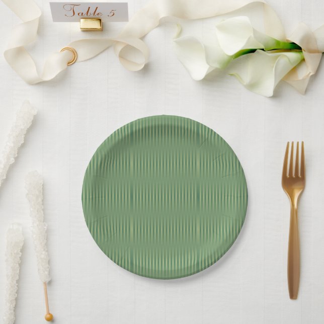 Einfache Vintage Olive Sage Grüne Streifen Pappteller (Hochzeit)