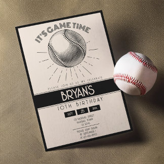 Einfache Vintage Retro Black Baseball Geburtstag Einladung