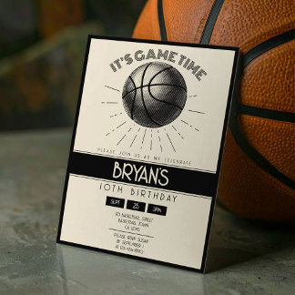 Einfache Vintage Retro Black Basketball Geburtstag Einladung