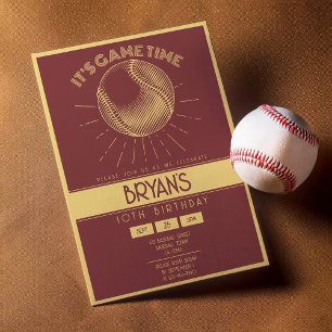 Einfache Vintage Retro Gold Baseball Geburtstag Einladung