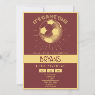 Einfache Vintage Retro Gold Fußball Geburtstag Einladung