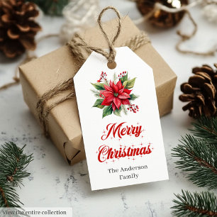 Einfache Vintage-Rote-Weihnachtsstern-Blumen-Gesch Geschenkanhänger