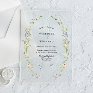 Einfache Vintage-Rustikal-Wildblumen-Hochzeit Acryleinladungen