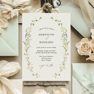 Einfache Vintage-Rustikal-Wildblumen-Hochzeit Einladung