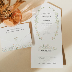 Einfache Vintage-Rustikalische-Wildblumen-Hochzeit All In One Einladung