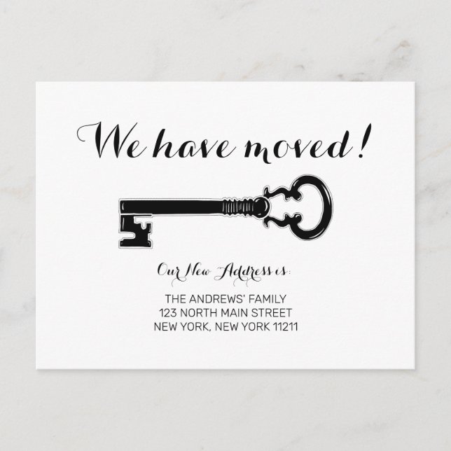 Einfache Vintage Schwarz-weiße Tastenbewegung Ankündigungspostkarte (Vorderseite)