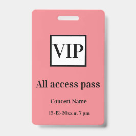 einfache vip alle access pass Konzertnamen besetzt Ausweis