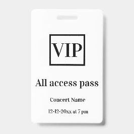 einfache vip alle access pass Konzertnamen besetzt Ausweis