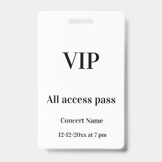 einfache vip alle access pass Konzertnamen besetzt Ausweis (Vorderseite)
