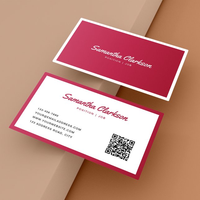 Einfache Viva Magenta Border Script QR Code Visitenkarte (Von Creator hochgeladen)