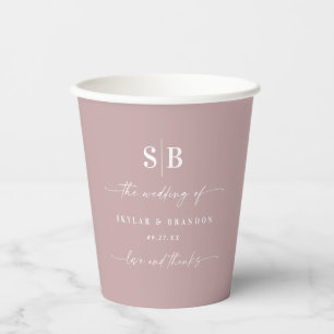 Einfache Vollfarbenfrohe Mauve Wedding Monogram Pappbecher