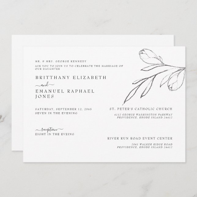 Einfache, von Hand gezeichnet Stem Wedding Einladung (Vorne/Hinten)