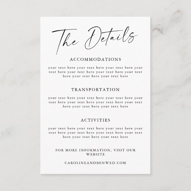 Einfache Vorlage für Details zur Hochzeit mit schw (Vorderseite)