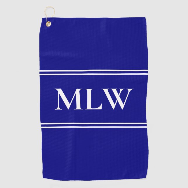 Einfache Vorlage für Navy Blue und White Monogram Golfhandtuch (Vorderseite)