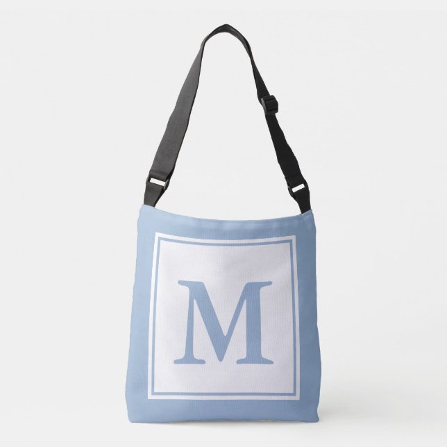 Einfache Vorlage für White und Baby Blue Monogram Tragetaschen Mit Langen Trägern (Vorderseite)
