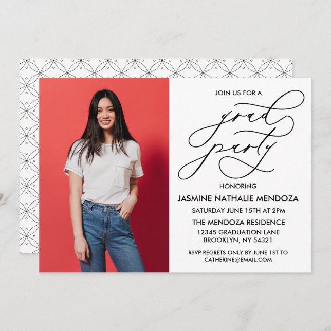 EINFACHE WÄHRUNGSKALLIGRAPHISCHE ABSCHLUSS-EINLADU EINLADUNG (Vorne/Hinten)